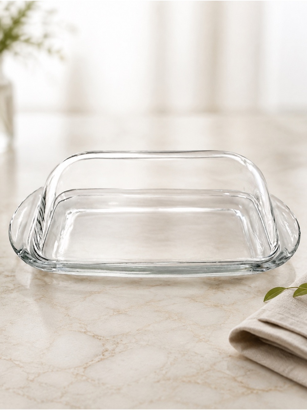 Anchor Hocking Presence Clear Glass Covered Butter Dish Heavy USA 7.25 Inch